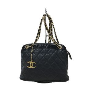 Chanel Leather Black Matelasse Patent Chain Shoulder